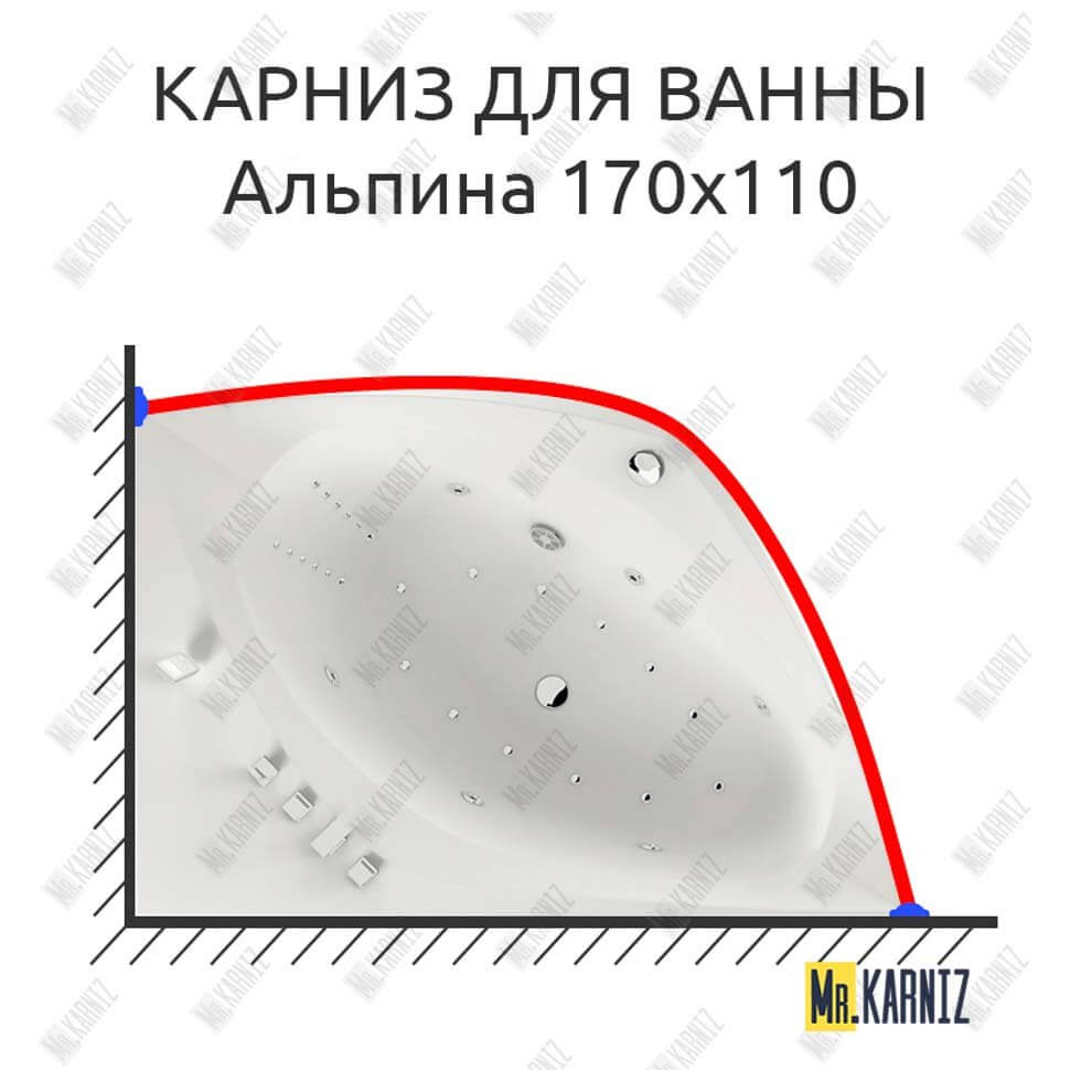 Карниз для ванны Aquatika Альпина 170х110 Усиленный 25 мм MrKARNIZ Карниз для ванны Aquatika Альпина 170х110 Усиленный 25 мм MrKARNIZ